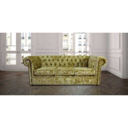 Chesterfield 3 Seater Sofa Settee Senso Chartreuse Green Velvet Fabric In Classic Style - thumbnail 2