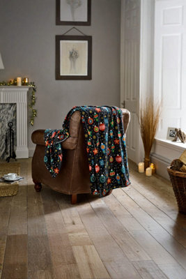 Deyongs Christmas Baubles Fleece Throw 140X180Cm Soft Festive Blanket With Colourful Bauble Print & Cosy Coral Fleece - image 1