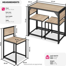 Tectake Dining Table And Chairs Milton - 3-Piece Set - Industrial Wood Light, Oak Sonoma - thumbnail 6