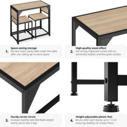 Tectake Dining Table And Chairs Milton - 3-Piece Set - Industrial Wood Light, Oak Sonoma - thumbnail 5