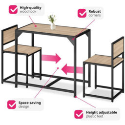 Tectake Dining Table And Chairs Milton - 3-Piece Set - Industrial Wood Light, Oak Sonoma - thumbnail 3