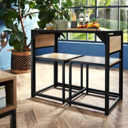 Tectake Dining Table And Chairs Milton - 3-Piece Set - Industrial Wood Light, Oak Sonoma - thumbnail 9