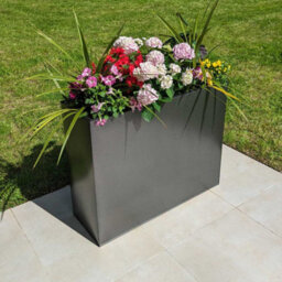 Woven Wood 90Cm Long Zinc Silver & Black Textured 60Cm Tall Trough Planter