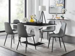 Furniturebox Giovani Rectangular 6 Seat White High Gloss Unique Halo Dining Table Black Glass Top 6 Grey Faux Leather Black Leg Corona Chairs - thumbnail 1