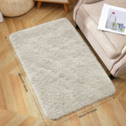 Aspire Homeware Non-Slip Cream Shaggy Rug Soft Fluffy Washable Doormat, (L)80Cm X (W)50Cm - thumbnail 1