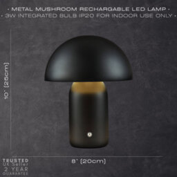 Happy Homewares Mat Black Modern Usb-C Battery Mushroom Lamp With Touch Dimmer - thumbnail 7