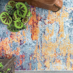 Loomed Navy Blue Ochre Multicolour Distressed Abstract Area Rug 160X230Cm - thumbnail 2