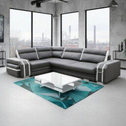 Avatar Corner Sofa Bed With Ottoman And Side Bar Upholstered Back Loose Cushions 300X200X90Cm 145X220Cm Grey And White Left - thumbnail 1