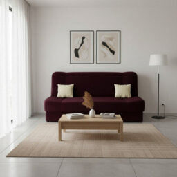 Living Room Sofa Jonas With Click Clack Sleeping Function Storage And Wooden Frame Plum And Cream Pillows - thumbnail 2