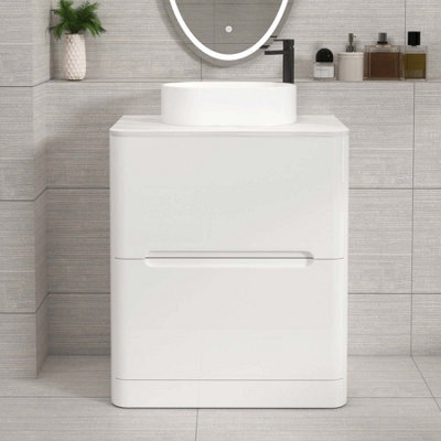 Royal Bathrooms Venice 700mm Gloss White Freestanding Bathroom Countertop Vanity Unit 2 Drawer With Peak Basin - image 1