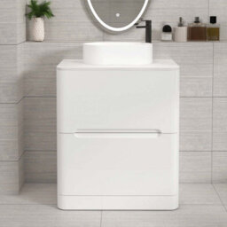 Royal Bathrooms Venice 700mm Gloss White Freestanding Bathroom Countertop Vanity Unit 2 Drawer With Peak Basin - thumbnail 1