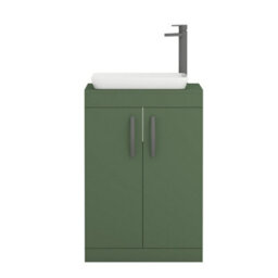 Royal Bathrooms Turin 500mm Freestanding Bathroom Vanity Unit With Sink 2 Door Matt Green & Qubix Countertop Basin - thumbnail 5