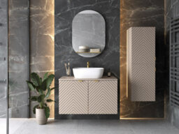 Impact Furniture Tall Bathroom Storage Cabinet Wall Hung Floating Tall Boy Unit Narrow Tallboy Ribbed Fluted Beige Cashmere Cara - thumbnail 8
