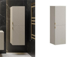 Impact Furniture Tall Bathroom Storage Cabinet Wall Hung Floating Tall Boy Unit Narrow Tallboy Ribbed Fluted Beige Cashmere Cara