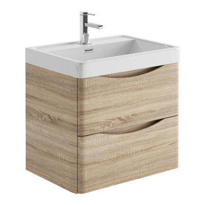 Plum&clay Eden Light Oak Wall Hung Vanity Unit With Resin Basin (W)600mm - image 1