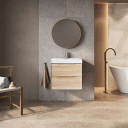 Plum&clay Eden Light Oak Wall Hung Vanity Unit With Resin Basin (W)600mm - thumbnail 2
