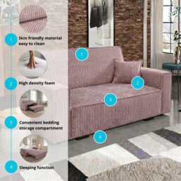 Sofa Bed Sleeping Function Viva Star Ii Pink Poso Fabric Storage 2 Seater Modern Living Room - thumbnail 6