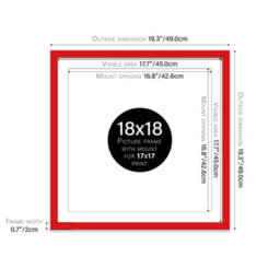 "18X18"" Red Picture Frame - 18X18"" Square Frame With 17X17"" Mount For 18X18""/17X17"" Pictures Art Deco Style Photo Display, 1 Pack" - thumbnail 2