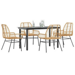 Berkfield 5 Piece Garden Dining Set Brown Poly Rattan Glass - thumbnail 1