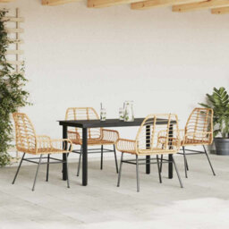Berkfield 5 Piece Garden Dining Set Brown Poly Rattan Glass - thumbnail 3