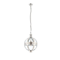 Luminosa Lighting Luminosa Vienna 1 Light Spherical Pendant Bright Nickel Plated On Solid Brass, Glass, E27 - thumbnail 2
