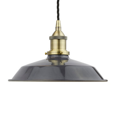 Slate Grey Small Trinity Metal Painted Dome Pendant Light With Antique Brass Lamp Holder And Black Twisted Cable - Se Home - image 1