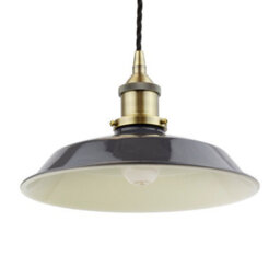 Slate Grey Small Trinity Metal Painted Dome Pendant Light With Antique Brass Lamp Holder And Black Twisted Cable - Se Home - thumbnail 2
