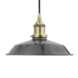 Slate Grey Small Trinity Metal Painted Dome Pendant Light With Antique Brass Lamp Holder And Black Twisted Cable - Se Home - thumbnail 1