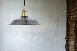 Slate Grey Small Trinity Metal Painted Dome Pendant Light With Antique Brass Lamp Holder And Black Twisted Cable - Se Home - thumbnail 3