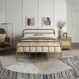 SlumberWorx Tewin Vintage Hospital Style Antique Brass Small Double Metal Bed Frame - thumbnail 2