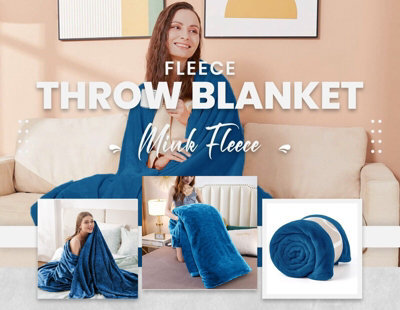 Ameha Fleece Plain Blanket, Lightweight & Reversible Throw For Travel, Bed & Sofa Blanket, Teal Super King 230X270Cm - image 1