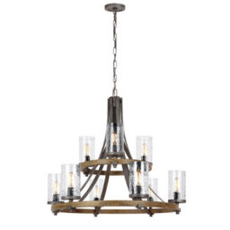 Luminosa Lighting Elstead Feiss Angelo 9 Light Chandelier Weathered Oak - thumbnail 1