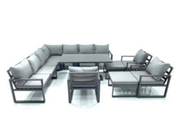 Fimous 12 Seater Outdoor Aluminum Garden Furniture Set Corner Sofa 3 Chair 2 Big Footstools Adjustable Height Table Sets - thumbnail 2