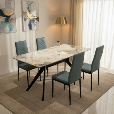 Outdoor Living (NW) Ltd San Diego Marble Top Dining Table With Emily Leather Chairs - Grey - image 1