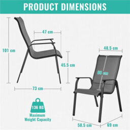 Yaheetech Set Of 2 Grey Outdoor Texteline Stackable Dining Chairs With Backrest And Armrests - thumbnail 3