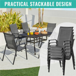 Yaheetech Set Of 2 Grey Outdoor Texteline Stackable Dining Chairs With Backrest And Armrests - thumbnail 6