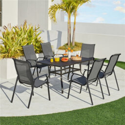 Yaheetech Set Of 2 Grey Outdoor Texteline Stackable Dining Chairs With Backrest And Armrests - thumbnail 1