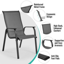 Yaheetech Set Of 2 Grey Outdoor Texteline Stackable Dining Chairs With Backrest And Armrests - thumbnail 4
