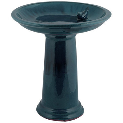 Fallen Fruits Ceramic Bird Bath On Pedestal Blue - image 1