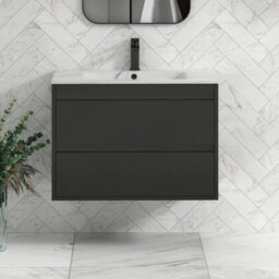 Royal Bathrooms Orion 800mm Matt Obsidian Black 2 Drawer Wall Hung Vanity Unit With Carrara White Basin & Black Accent Trim - thumbnail 1