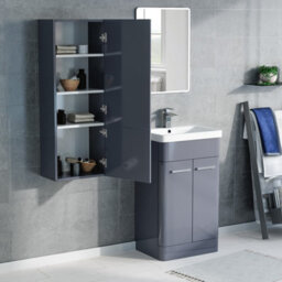 Nes Home 500mm Freestanding Grey Basin Vanity & 350mm Wall Hung Tall Cabinet Set - thumbnail 4