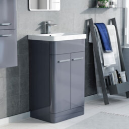 Nes Home 500mm Freestanding Grey Basin Vanity & 350mm Wall Hung Tall Cabinet Set - thumbnail 3