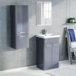 Nes Home 500mm Freestanding Grey Basin Vanity & 350mm Wall Hung Tall Cabinet Set - thumbnail 1