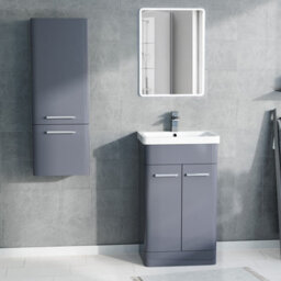 Nes Home 500mm Freestanding Grey Basin Vanity & 350mm Wall Hung Tall Cabinet Set - thumbnail 2