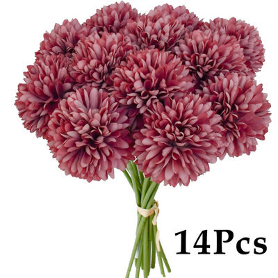 Amorly 14Pcs Artificial Pure Purple Ball Chrysanthemum Flowers Artificial Mums Flowers For Home Table Centerpiece Decor Silk Flowers - image 1