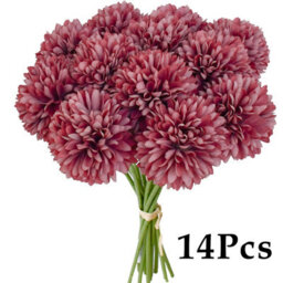 Amorly 14Pcs Artificial Pure Purple Ball Chrysanthemum Flowers Artificial Mums Flowers For Home Table Centerpiece Decor Silk Flowers - thumbnail 1