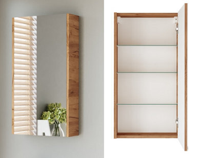 Impact Furniture Bathroom Mirror Cabinet Mirrored Wall Unit 400mm Slimline Cupboard Oak Finish Narrow Storage Avir - image 1