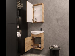Impact Furniture Bathroom Mirror Cabinet Mirrored Wall Unit 400mm Slimline Cupboard Oak Finish Narrow Storage Avir - thumbnail 7