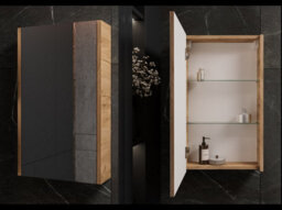 Impact Furniture Bathroom Mirror Cabinet Mirrored Wall Unit 400mm Slimline Cupboard Oak Finish Narrow Storage Avir - thumbnail 6
