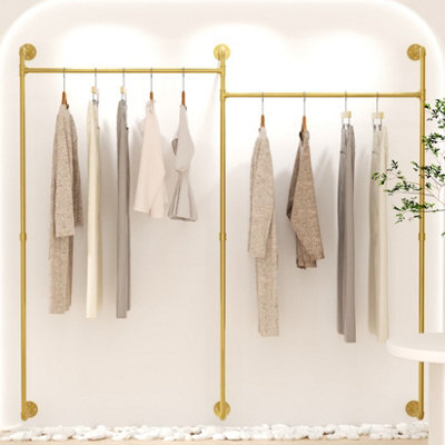 Fativo L123 Xw29 Xh78.4Cm Large Industrial Pipe Clothes Rack Gold Pipeline Hanging Open Wardrobe Boutique - image 1